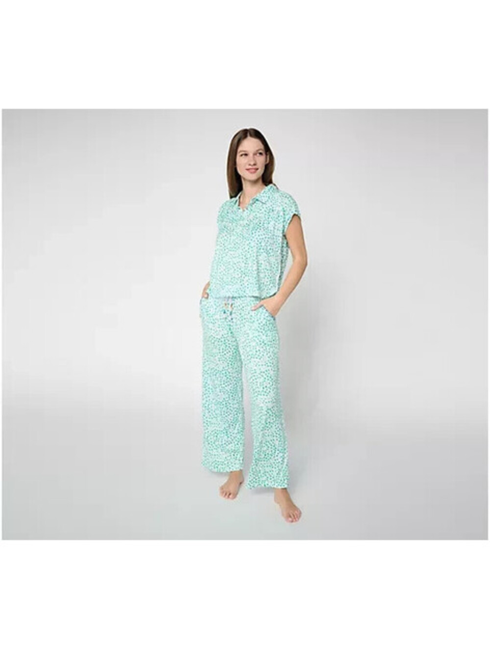 Ocean Pacific Collared Henley Sleepwear Elastic Waist Pajama Set Green, Large